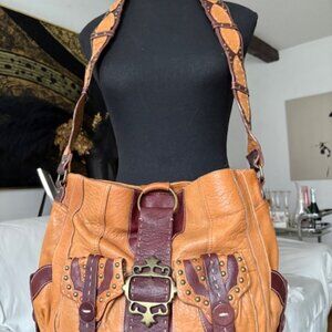 Betsey Johnson Vintage heavy leather studded handbag..